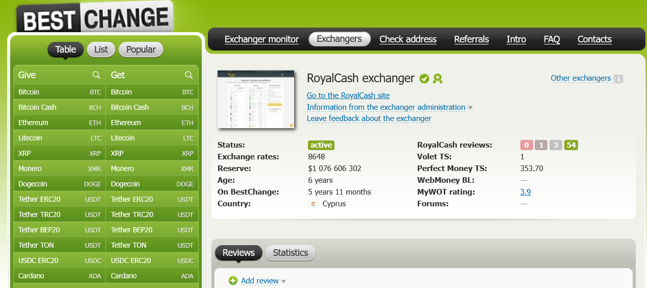 Добавление отзыва на сайт BestChange